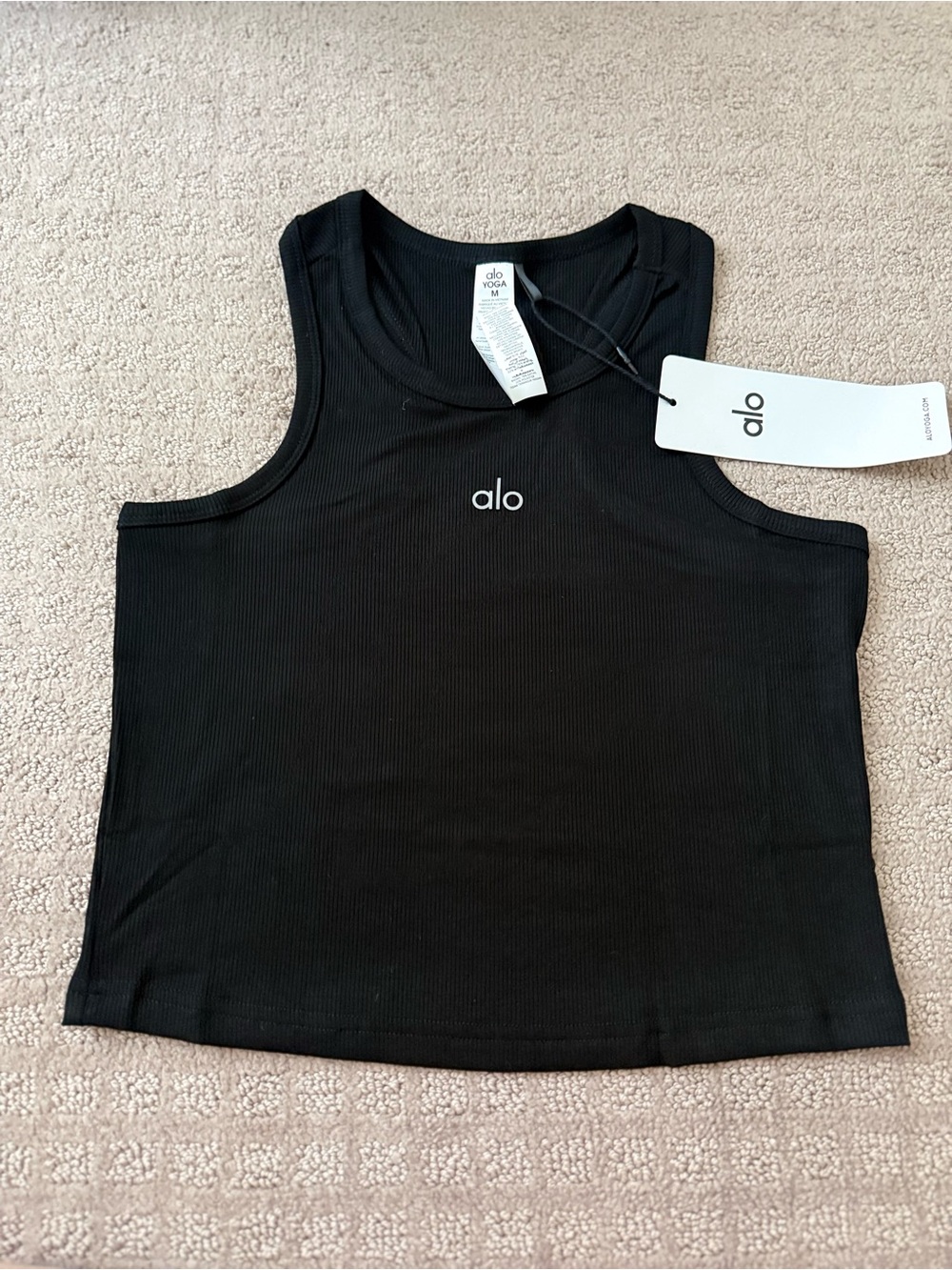 ALO Yoga Black Ribbed Cropped Tank Top